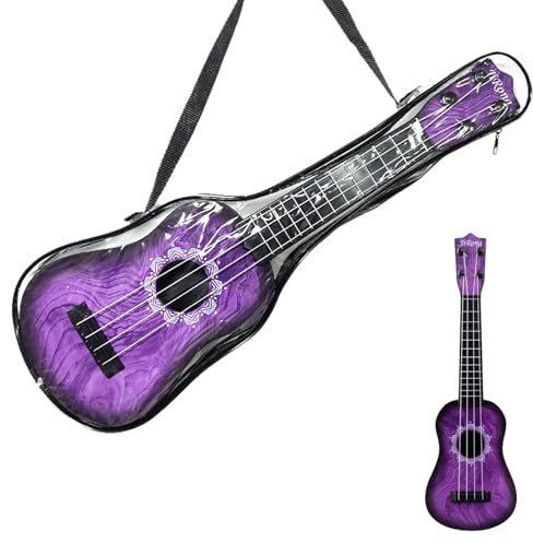 PLUSHCEWT Kinder Ukulele Instrumente, 42cm Akustische Spielzeuggitarre mit 4 Verstellbaren Saiten, Kinder Spielzeug Musikalische Ukulele Gitarre Cartoon Mini Kindergitar (Lila)