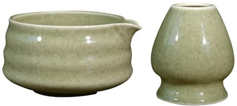 Matcha Bowl and Whisk Holder Set, 19 OZ Ceramic Tea Bowl with Spout and Whisk Stand, Japanese Tea Bowls for Matcha, Whisk Rest, Matcha Bowl Traditional Ceremonial Accessorie (Matcha)