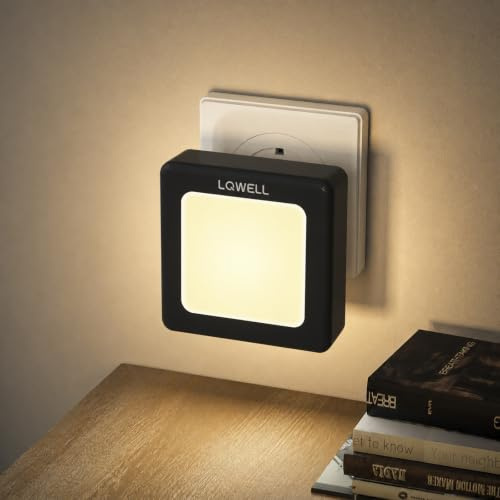 LQWELL® Nachtlicht Steckdose Faltbar mit Dämmerungssensor, Nachtlampe Einstellbare Helligkeit, Automatisch Steckdosenlicht, Orientierungslicht Warmweiß für Kinder Zimmer Gang Treppen (Schwarz, 1 STK)