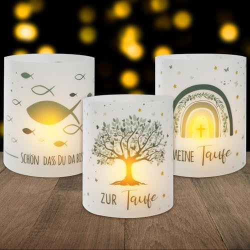 BOOMTOP 12 Windlicht Tischdeko Taufe Teelicht Lichthülle Schön dass du da bist Mini Kerzen Deko Grün Kommunion Tischlichter Weihnachten Konfirmation Erstkommunion Teelicht Kerzen Dekoration