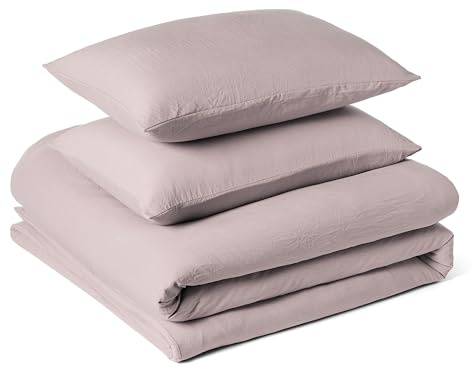 Amazon Basics Parure de Lit 2 Personnes 3 Pièces en Microfibre Prélavée, Extra Douce avec Effet Froissé Naturel, Sans Repassage, Housse de Couette 240 x 220 cm et 2 Taies d'oreiller 65 x 65 cm, Violet