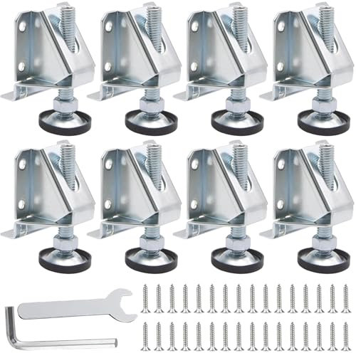8 Pièces M10 Pieds Nivellement Meubles avec Vis et Clés, Niveleurs RéGlables Robustes avec Écrous Verrouillage, Pieds Tables Hauteur RéGlables, Niveleur Meubles pour Table, Établi, Armoires, Étagères