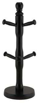 TOP SAVER Mug Tree Cup Holder Elegant Wooden Stand for Coffee Mugs & Tea Cups Stylish Space-Saving Beechwood Mug Holder with 6 Hooks (Black)
