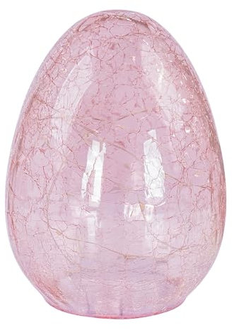 levandeo LED Osterei H16cm Rosa Glas Licht mit Timer Dekolampe Tischlampe Stimmungslicht Osterdeko Crackle Look