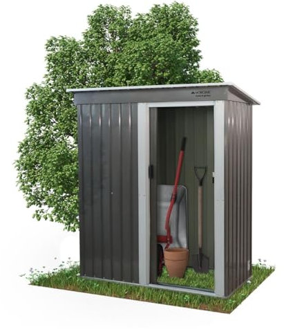 Mobiclinic®, Abri de Jardin, avec Porte Coulissante, 150 x 75 x 181 cm, Armoire Extérieure, Cadenassable, Nomi, 1.4 m², Toit en Pente, Rangement Sécurisé, Résistant, Gris