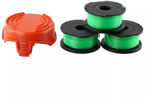 Lot de 3 bobines de fil + 1 capuchon pour bobines de rechange Black & Decker GL7033, GL8033, GL9035 | Compatible avec A6482