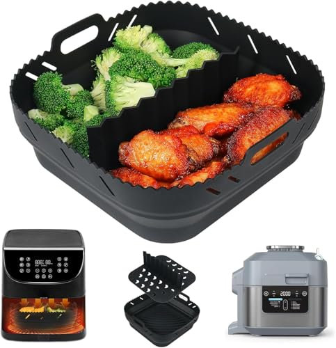 Airfryer Silikonform für Philips Airfryer XL 6.2L, Silikonform Heißluftfritteuse für COSORI Heißluftfritteuse 5,5L XXL, mit 1 Trennwänden, 2 Silikon Handschuhe, 1 Silikon Zange, 1 Ölbürste
