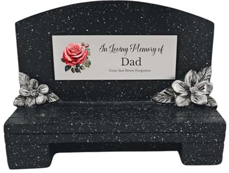 1stclassgifts In Loving Memory Of Memorial Bench With Plaque Grave Marker With Rose Design Mum Dad & Lots More Black/Silver (UV PRINTED) (Dad)