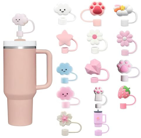 14pcs Stanley Cup Straw Cover – Reusable Silicone Toppers for 30/40 oz, Cute Dustproof Caps for 9-10mm Tumblers Accessories