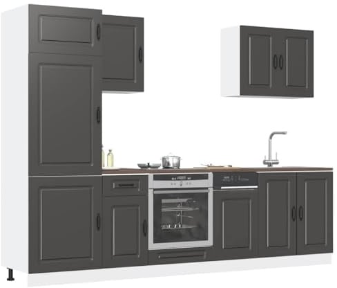 Hommdiy 7-TLG. Küchenschrank-Set Kalmar Holzwerkstoff, Küchenzeile Einbauküche, Schrank-Set, Unterschrank, Küchenschrank, Hängeschrank Schwarz Holzwerkstoff Stil 4