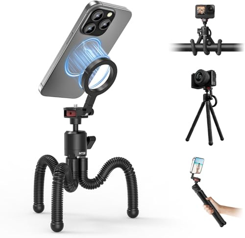 ULANZI MT30 Trépied Octopus Magnétique Flexible, Mini Perche à Selfie, Support de Téléphone et DSLR Pliable avec Filetage 1/4, Compatible avec iPhone 16 15 14 13 12, Les Appareils Pphoto