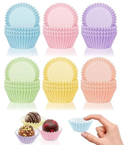 Lot de 300 mini moules à muffins en papier standard 6 couleurs,Colorées caissettes cupcake pour pâtisserie, dessert, fête, anniversaire, mariage