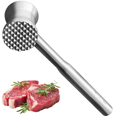 Fleischklopfer aus Edelstahl, robustes Ganzmetall-Design, rostfrei und spülmaschinenfest, strukturierte Oberfläche für Steak, Huhn, Schweinefleisch und mehr