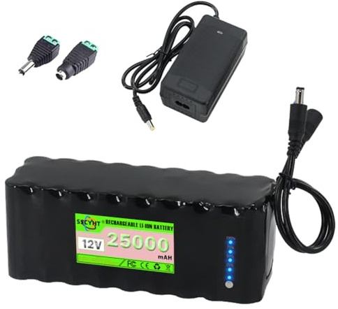 SSCYHT Lithium Ion Battery 12V 20Ah 25Ah 30Ah Rechargeable Battery 12V Lithium Batteries for Advertising Light Box with Charger and Adapter for 50W - 360W Motor Kit,12V25Ah