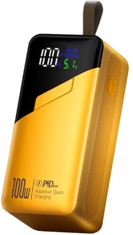 Slim 20000mAh Laptop Power Bank, 100W Portable Charger with Built-in Cable, PD Fast Charging Battery Bank with Smart Display, Compatible MacBook Pro/Air/Steam Deck and More(Color:Yellow)