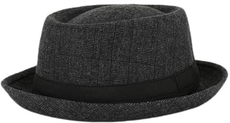 HEYANN Pork Pie Hut für Herren,Karierter Pork Pie Hut Fedora Huts mit kurzer Krempe Runde Krone Retro-Flachmütze für Partyhut