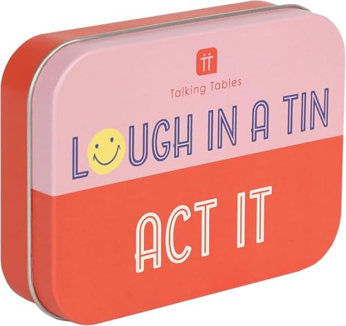 Talking Tables Kids Travel Games Laugh in a Tin Act Party Game, Pocket-Sized with Performance Challenge Cards for Quick, Lively Fun at Parties Xmas Stocking Filler Gift Christmas Ages 7+
