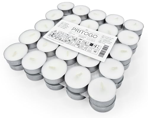Pritogo Teelichter - Weiß Ø 3,8 * 1,2 cm, (1000 Stück Alu),Brenndauer - 4 Stunden, Rußfrei, Unparfümiert, Paraffinwachs, Hochzeit, Dekorieren, Feiern