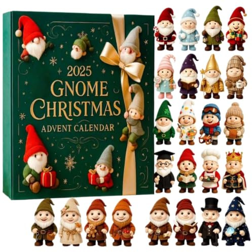 Wichtel Adventskalender 2025 Für Kinder Erwachsene | 24 Tage Countdown Kalender Mit 24 2D Acrylgnome Ornamente, 24Stück Weihnachtswichtel Countdown Kalender