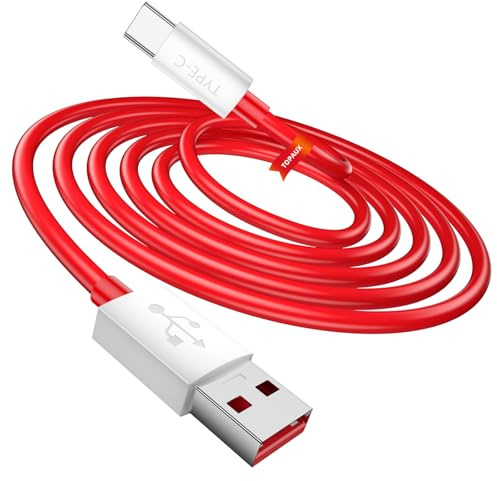 TOPAUX 80W 6A Câble USB C pour SUPER-VOOC,1,8M Charge Rapide | pour OnePlus 15R,13R,13,12,12R,11 5G,10 Pro,80 Watt 65W pour Nord 5,CE5,CE4 Lite 5G,3 5G avec Chargeur Cable USB-A vers USB-C
