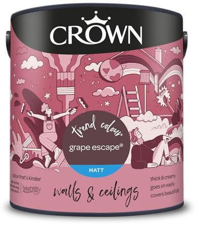Crown Grape Escape® 2.5L Walls & Ceilings Matt Emulsion | Rich velvety matt in Grape Escape. Covers beautifully. Ideal for bedrooms & living rooms. Low VOC, low odour, vegan