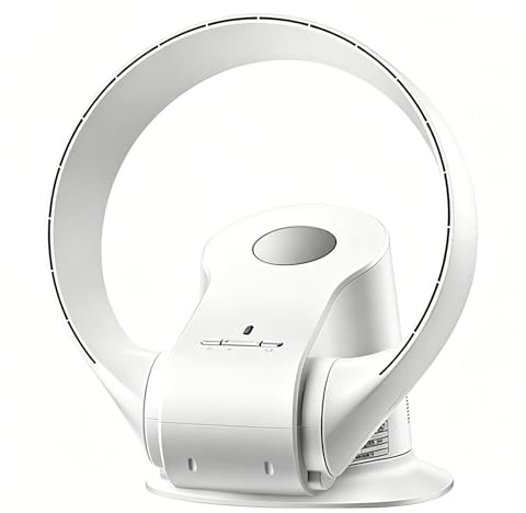 POCDUUA Ventilador Oscilante De 35 W Sin Aspas, 9 Velocidades, Ultra Silencioso, De Pie/Sobremesa/Montaje En Pared, con Control Remoto Y Temporizador, para El Hogar Y La Oficina,White