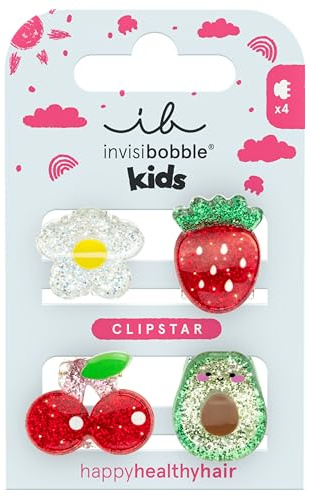 invisibobble Haarspange Mädchen Kinder (4x) – Haarklammer Früchte Erdbeere Avocado Kirsche Blume – Clipstar Kids Frutti Fun bunt verspielt – Hair Claws Schule Kindergarten Haarschmuck süß