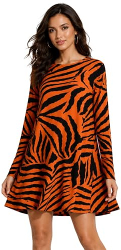 janisramone Womens Ladies New Animal Zebra Print Long Sleeve Flared Skater Swing Dress Stretchy Mini Top