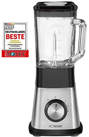 Bomann UM 1374 CB Universalmixer, 4-fach Edelstahlmesser mit „Piranha“-Schliff, Kraftvoller 650 Watt-Motor, Edelstahlgehäuse, Ice Crush-Funktion, 6 Geschwindigkeitsstufen, Edelstahl