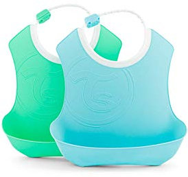 Twistshake Babylätzchen – 2er-Pack | Baby-Lätzchen mit verstellbarem Nackenband und großer Lebensmitteltasche | Wasserdicht – BPA-frei | Blaugrün