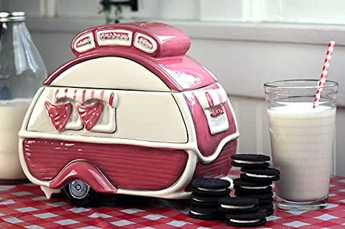 BLUESKY Blue Sky Ceramic 16631 Retro Camper Cookie Jar, Pink
