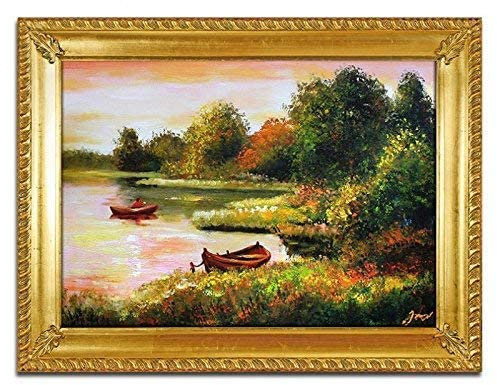 JVmoebel Pintura Natural Río Aceite Lago Artesanía Pintura Al Óleo Imagen Ölbilder Marco Imágenes G04004