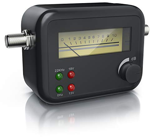 CSL-Computer Sat Finder analog mit Zeigeranzeige, Signalton und 4 LEDs | Satfinder mit Pegelskala, LED-Anzeige für 13 V, 18 V und 22 kHz, 2x F-Buchse 75 Ohm, 15 cm Kabel, 85 g