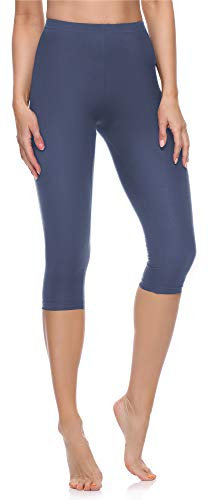 Merry Style Damen Leggings 3/4 aus Baumwolle mit Stretch – Leichte Capri Leggings Damen aus atmungsaktiver, elastischer Baumwolle, ideal für Yoga Sport Freizeit Reisen MS10-199 (Jeans,XL)