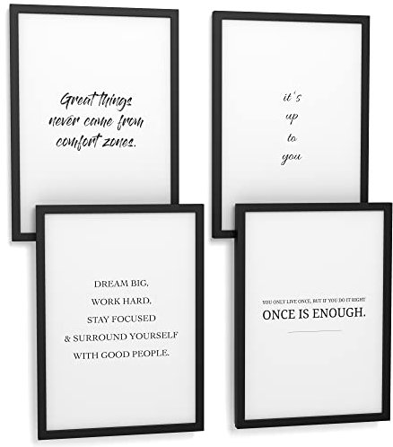 Papierschmiede® Premium Spruchposter Set 4er DIN A4 (21x30 cm) Motiv: Motivation (english), Typografie Bilder Wohnzimmer Schlafzimmer ohne Rahmen
