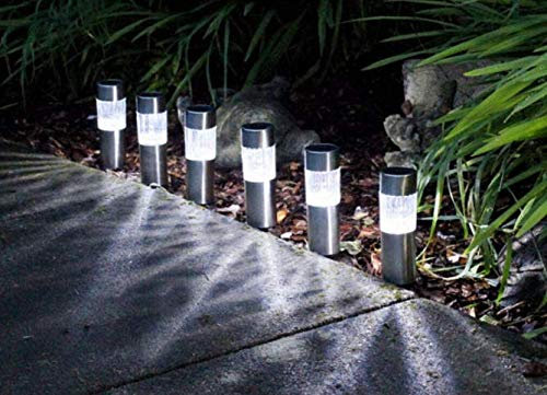 garden mile 8 x Solarbetriebene Edelstahl-Gartenbeleuchtung LED Gartenstecker Außenleuchte Pollerweg Bordüren Terrasse Wetterfest Warme Lichter