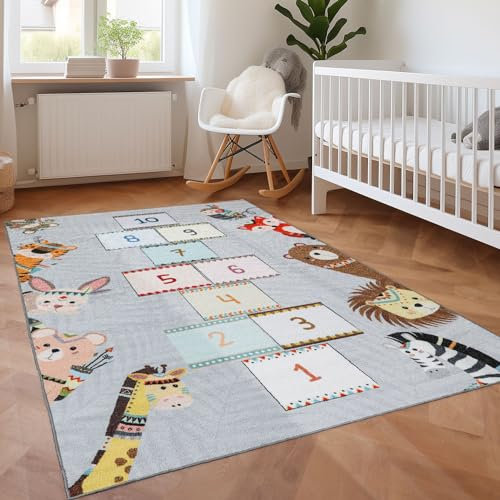 SIMPEX KinderTeppich, Himmel und Hölle, Teppich Grau, 140 x 200 cm, Teppich für Kinder, Teppich Kinderzimmer