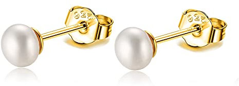 4-5mm Real Freshwater Cultured Pearl Earrings 925 Sterling Silver Gold Tiny Small White Button Pearl Studs Earrings