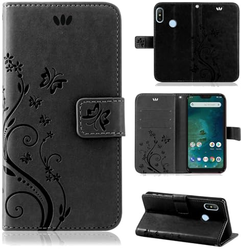 betterfon Hülle Kompatibel mit Xiaomi Mi 11 Lite | Premium PU Leder Handyhülle Wallet Case für Mi 11 Lite | Schutzhülle Blumen Klapphülle Handyhülle | Schwarz