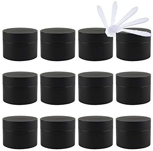 TIANZD 48 Pièces Vides Petit 30 ml Noir Mat Cosmétique Pot en Plastique avec Couvercle 30 g Pots de Cosmétique Crème de Contenant pour des Produits Cosmétiques avec 6x Spatules