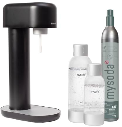 Mysoda: Ruby Set - Wassersprudler aus Aluminum mit 1L und 0.5L Quick-Lock BPA-frei Plastikflasche und CO2-Zylinder - Schwarz
