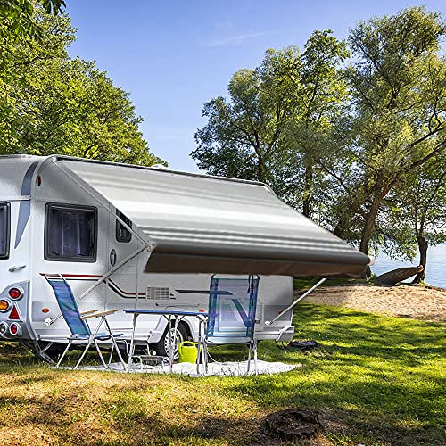 Suncode Wohnmobil-Markisenstoff, wasserfest, universal, für den Außenbereich, Vordach für Wohnmobil, Anhänger und Wohnmobil, hochwertiges Vinyl, Ersatzteil, 4,2 m (4,6 m Stoff), schwarzer Streifen