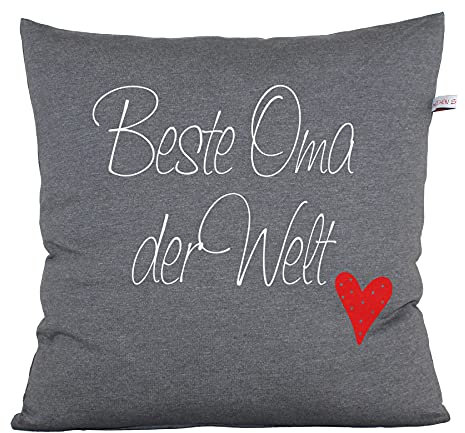 Kissen mit Reißverschluss für Oma, Beste Oma der Welt, Omas Ruheplatz , Geschenk für Oma, Uroma, Großmutter (hellgrau) (grau)