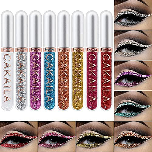 Set di eyeliner con glitter liquido 8 colori, gel liquido opaco facile da applicare impermeabile a lunga durata, penna eyeliner colorato occhi trucco matite ombretto a prova di sbavature # 03
