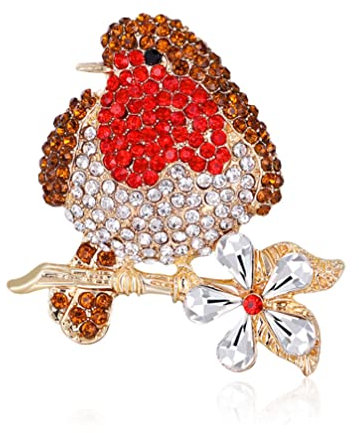 GFM® Robin Brooch with Sparkly Diamantes - Mother's Day, Valentine's Day, Birthday, Christmas (Brch-DMT-RN)
