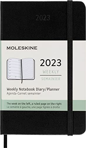 Moleskine Wochenplaner 2023, 12-Monats-Wochenkalender, Wochenplaner und Notizbuch, Hardcover, Taschenformat 9 x 14 cm, Farbe Schwarz