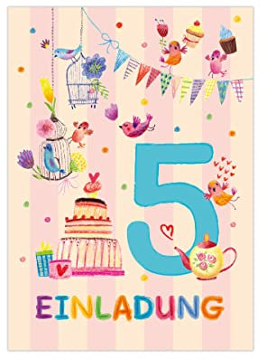 Junapack 12 Einladungskarten zum 5. Kindergeburtstag Einladung zum fünften Geburtstag Mädchen Vögelchen