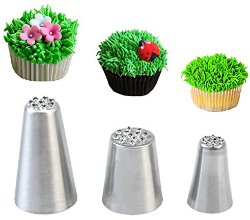 Tabiger Set di 3 ugelli per tubazioni per erba #233#234#234#234M, ugelli grandi per tubazioni in acciaio inox, punte per decorazione torte, kit di strumenti per la decorazione di cupcake, crema fai da