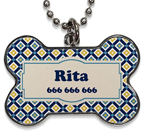 LolaPix Chapa Perros Personalizadas con foto, texto o imagen. Placas para Perros. Chapa metálica con forma de hueso. Regalo personalizado. MOSAICO FLORES