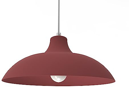 L+ Wohnzimmerlampe, Metall, Glockenform, moderner Küchenleuchter, Durchmesser 30 cm, hergestellt in Italien, Rindsleder, Rot